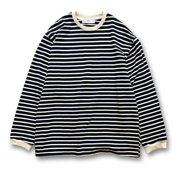 loose silhouette border long sleeve tee / navy × ivory