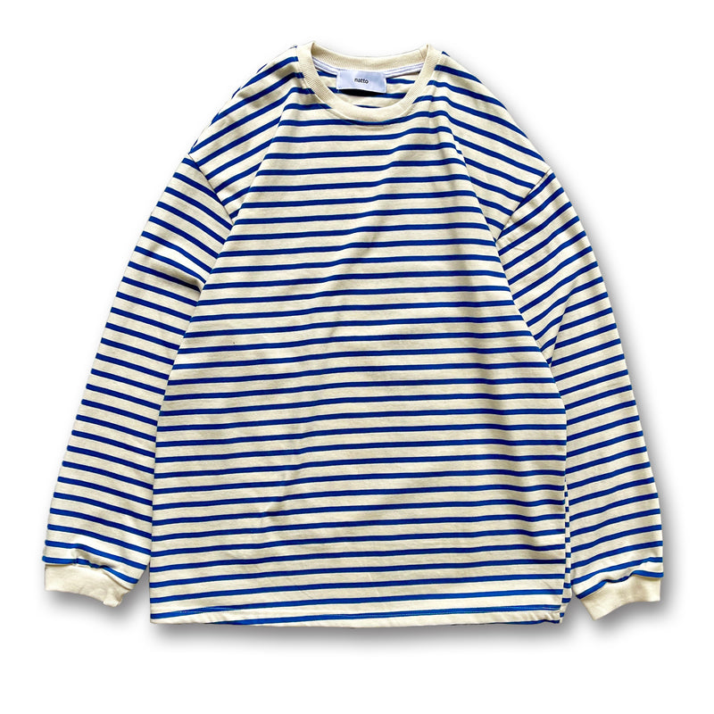 loose silhouette border long sleeve tee / ivory × blueディティール画像