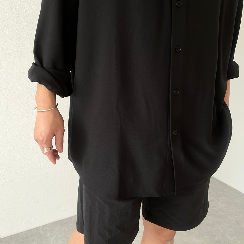smooth band collar shirt / black（スムースバンドカラーシャツ 