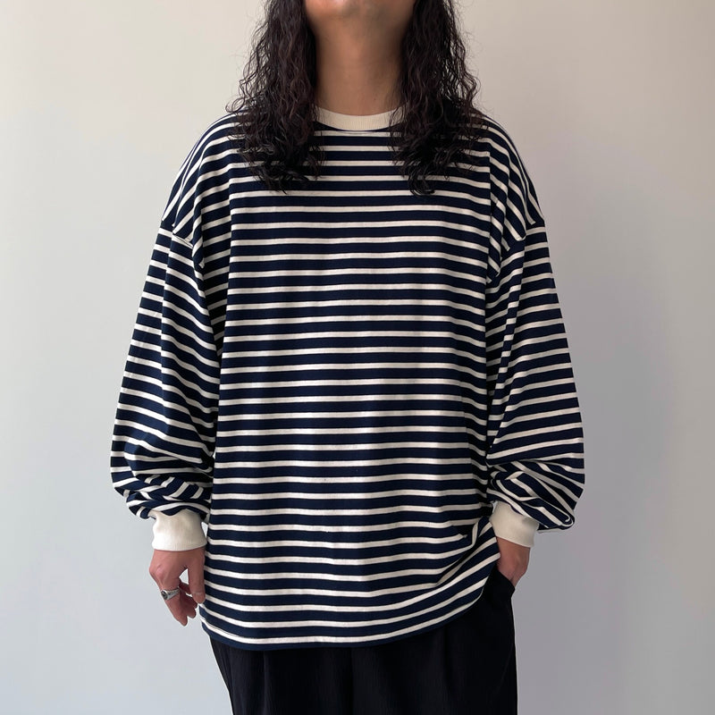 loose silhouette border long sleeve tee / navy × ivory（ルーズシルエットボーダーロングスリーブ  / ネイビー × アイボリー） | natto | ナット 公式オンラインショップ