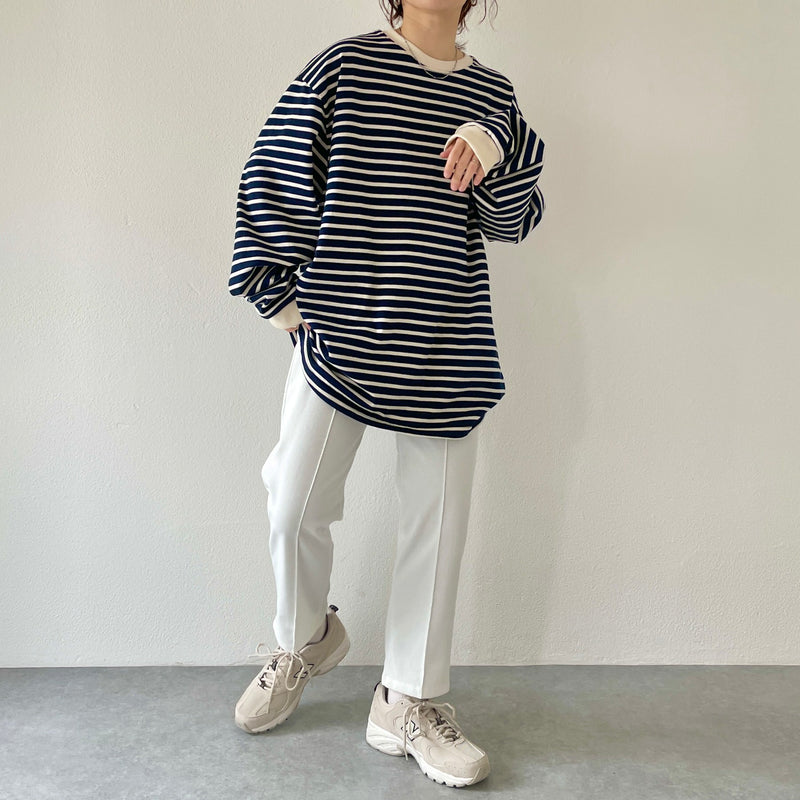 loose silhouette border long sleeve tee / navy × ivory（ルーズ