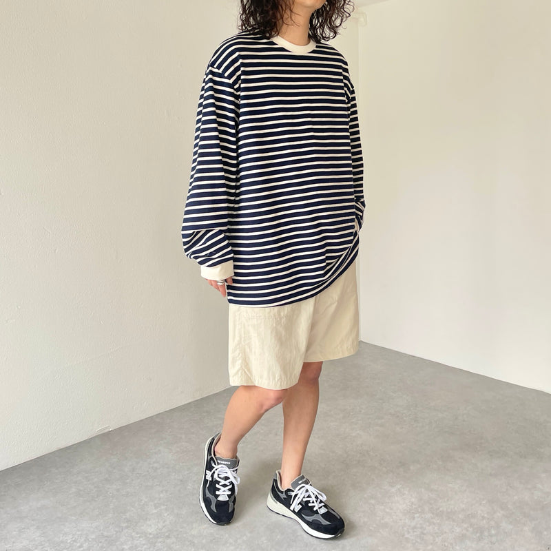 loose silhouette border long sleeve tee / navy × ivory（ルーズ