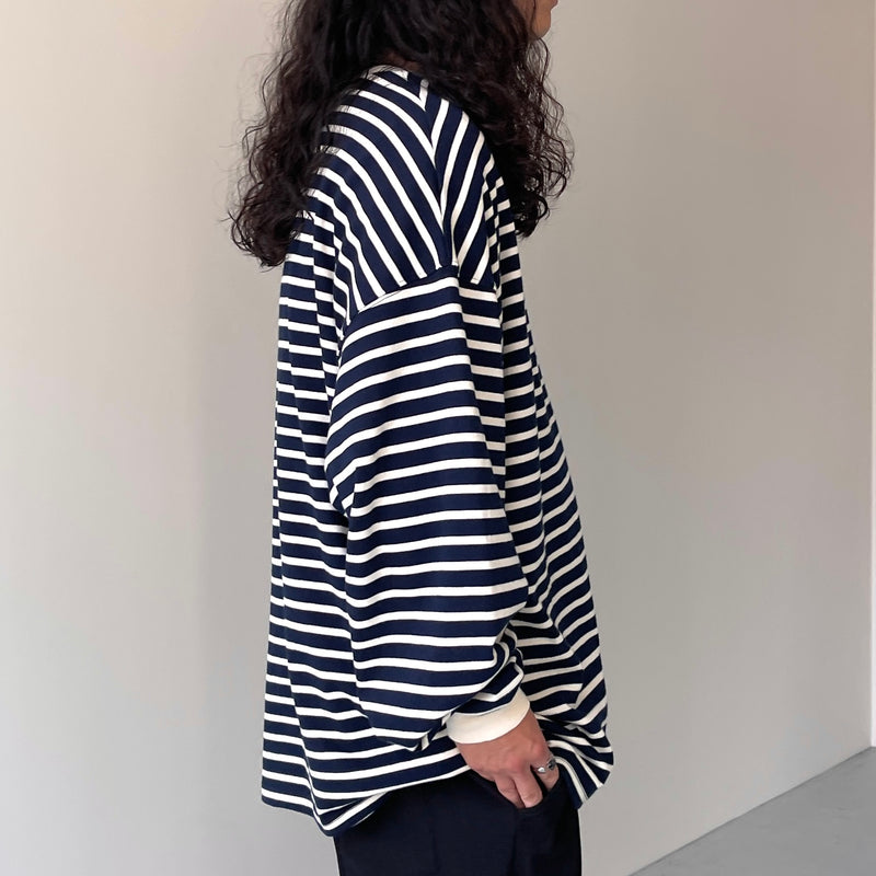loose silhouette border long sleeve tee / navy × ivory（ルーズ