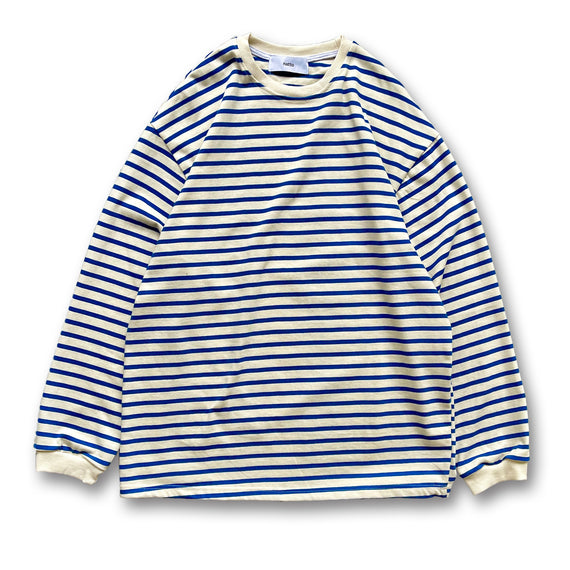 loose silhouette border long sleeve tee / ivory × blue