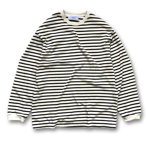 loose silhouette border long sleeve tee / ivory × black