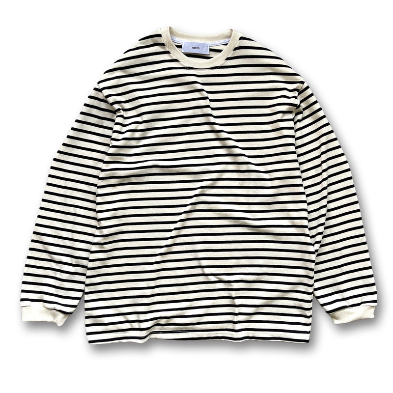 loose silhouette border long sleeve tee / ivory × blackディティール画像