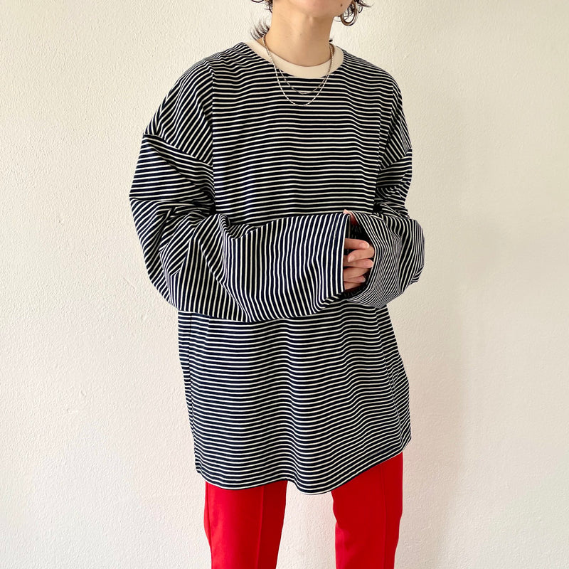 relax silhouette border long sleeve tee / navy（リラックス