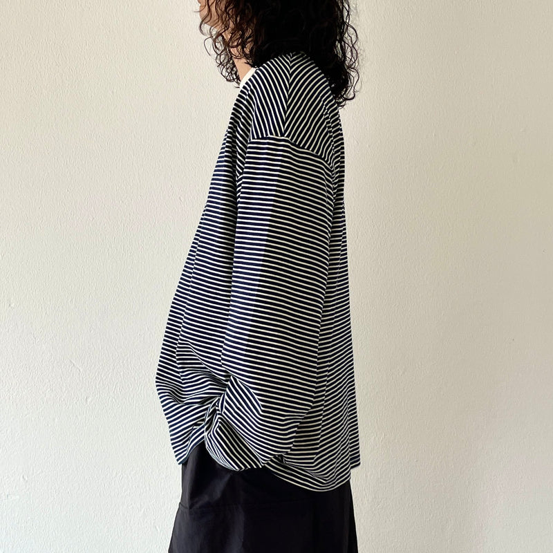 relax silhouette border long sleeve tee / navy（リラックス