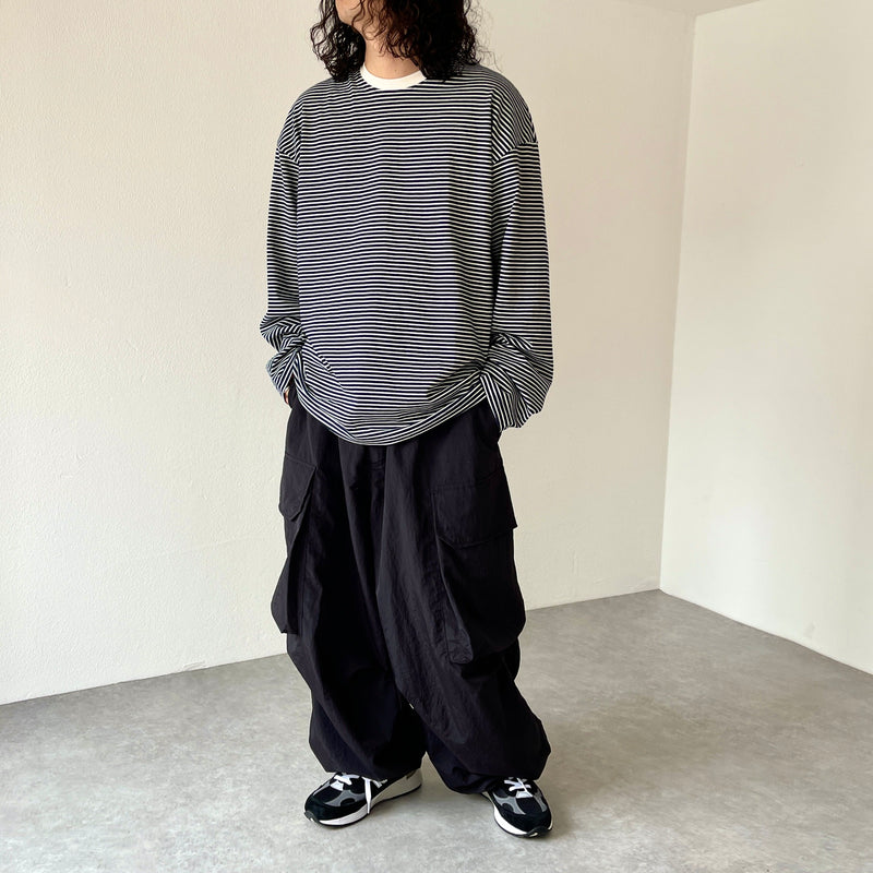 relax silhouette border long sleeve tee / navy（リラックス