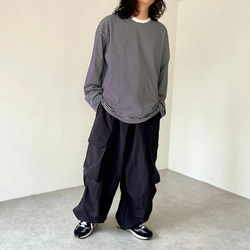 relax silhouette border long sleeve tee / navy（リラックス