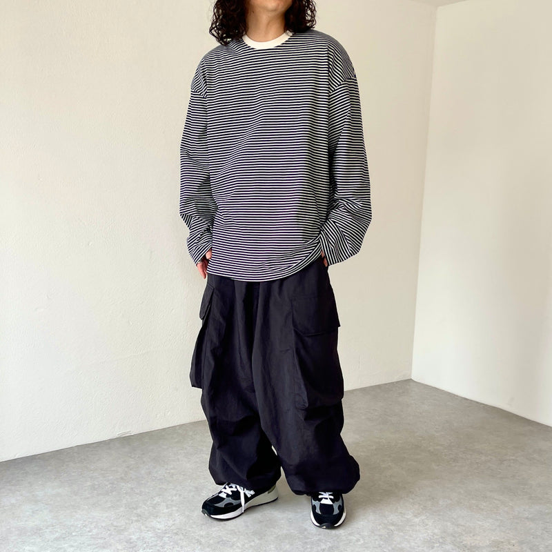 relax silhouette border long sleeve tee / navy（リラックス