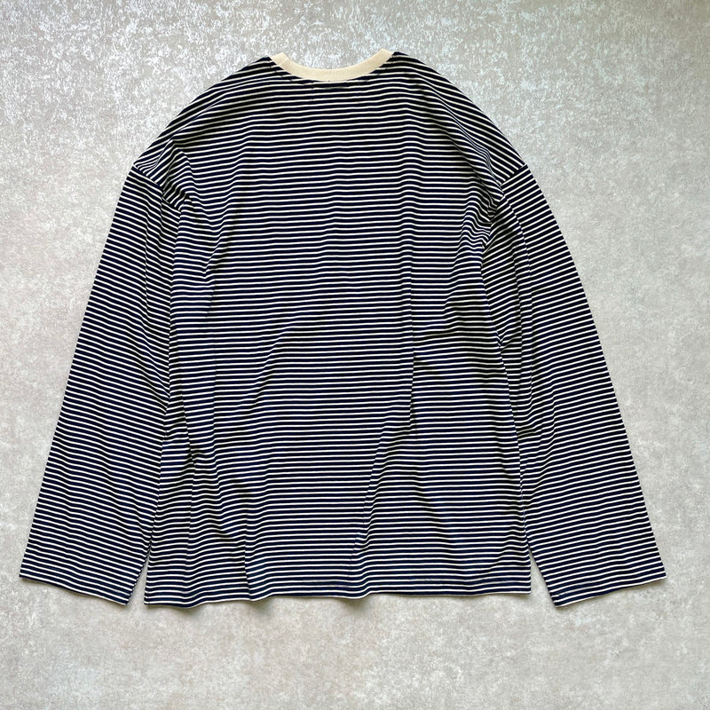 relax silhouette border long sleeve tee / navy（リラックス