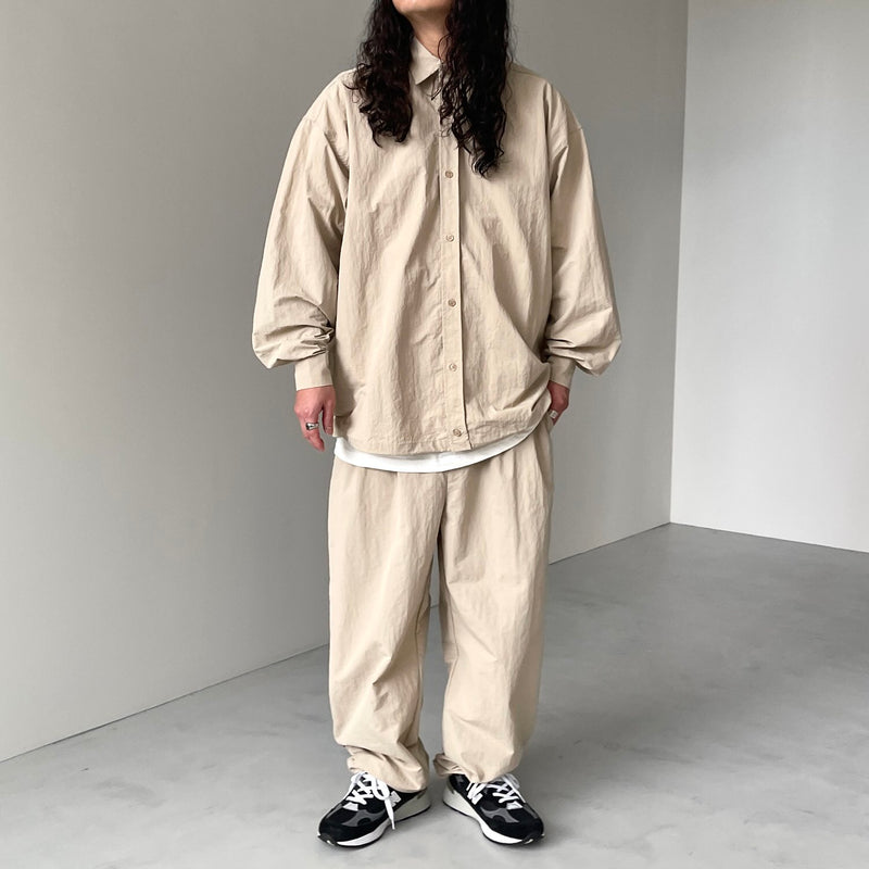 natto ルーズシルエットナイロンシャツセットアップ loose silhouette nylon shirt / beige（ルーズシルエットナイロン