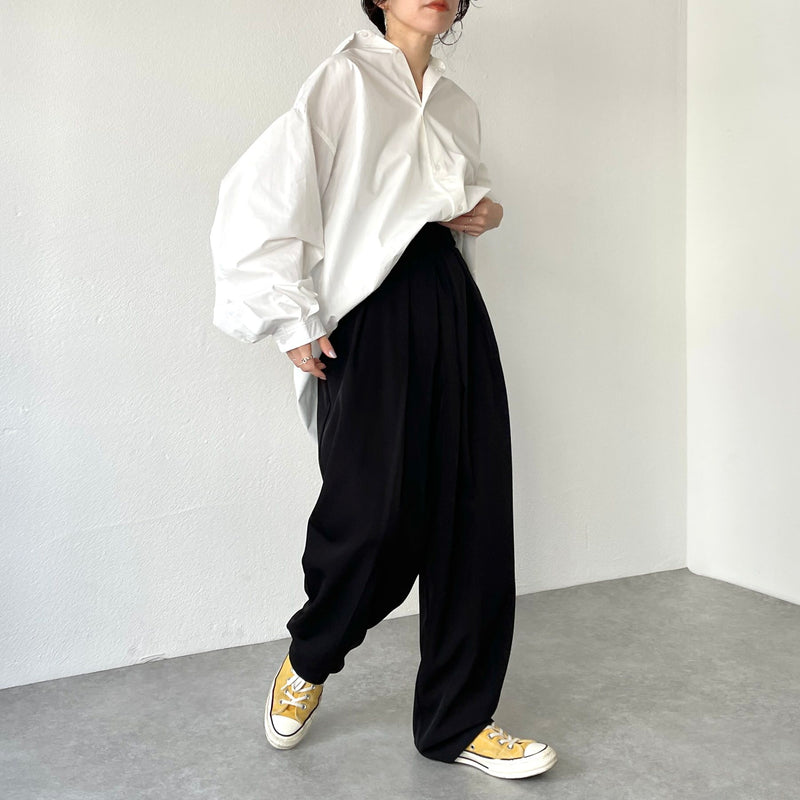 natto nylon shirts setup Black loose silhouette nylon shirt set up