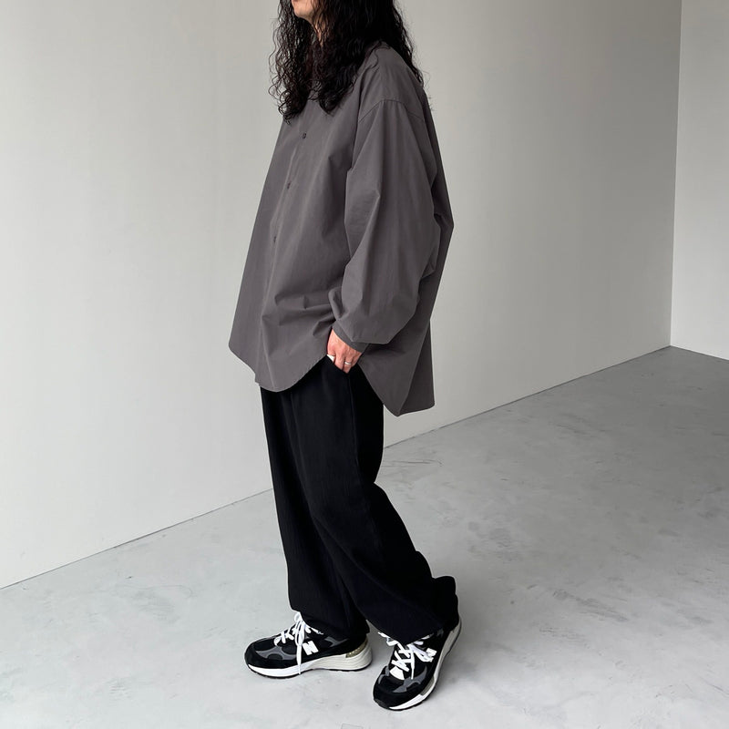 NEW【COTTON×LYOCELL SOLID BLACK SHIRT】０黒 LYOCELL LINEN TWILL SHIRT WITH DESIGN COLLAR AND COLOR STITCH(S