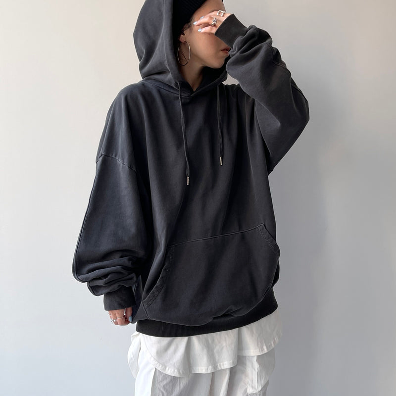 vintage like loose silhouette hoodie / black（ヴィンテージ