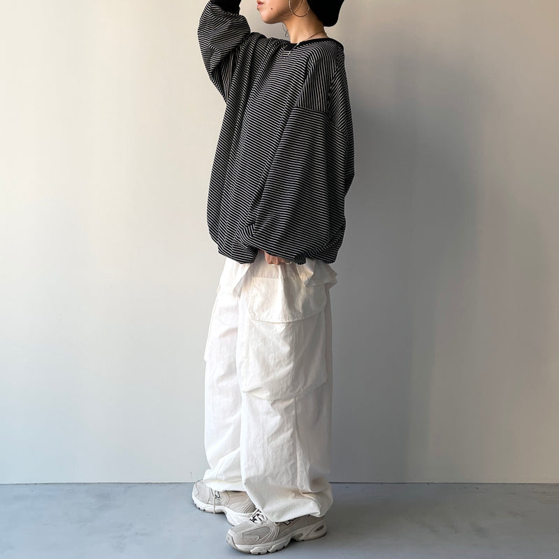 natto ルーズシルエット ヘビーウェイト ロングスリーブ / ブラック loose silhouette nylon pants / black（ルーズシルエット