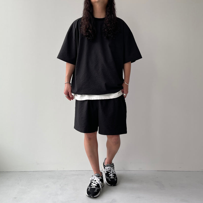 loose silhouette seersucker relax tee / black（ルーズ