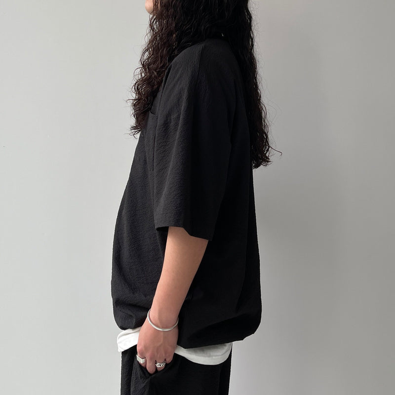 loose silhouette seersucker relax tee / black（ルーズ