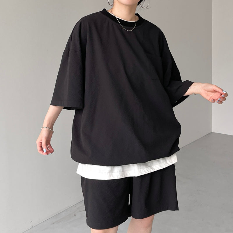 loose silhouette seersucker relax tee / black（ルーズシルエット