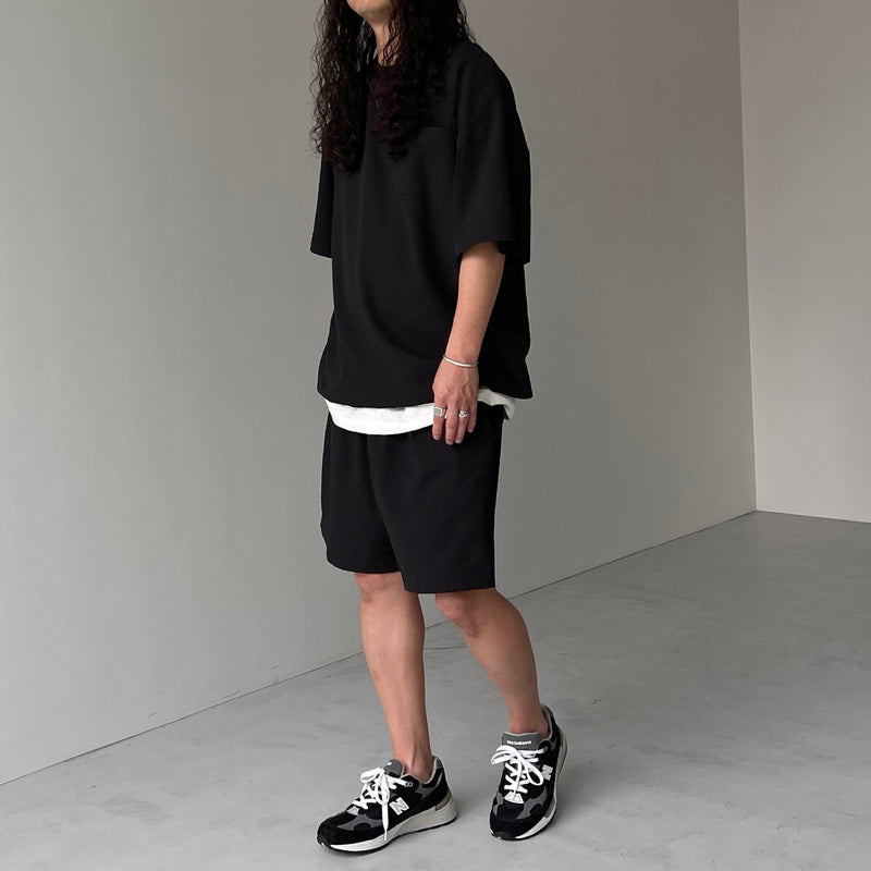 loose silhouette seersucker relax tee / black（ルーズシルエット