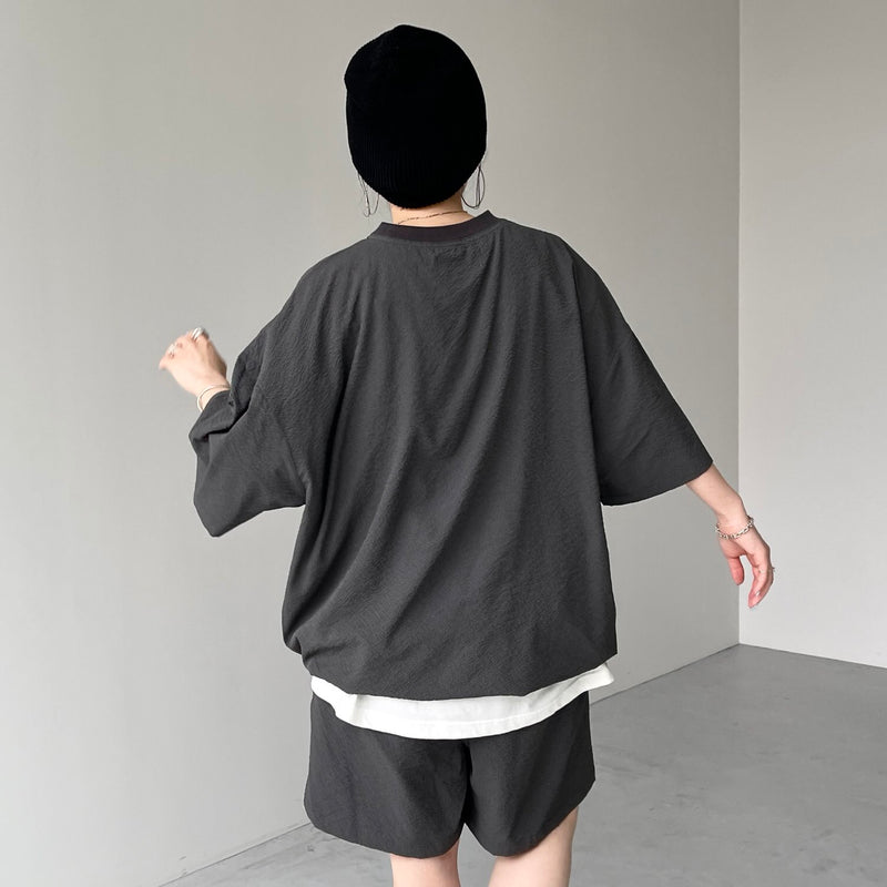 loose silhouette seersucker relax tee / charcoal（ルーズシルエット