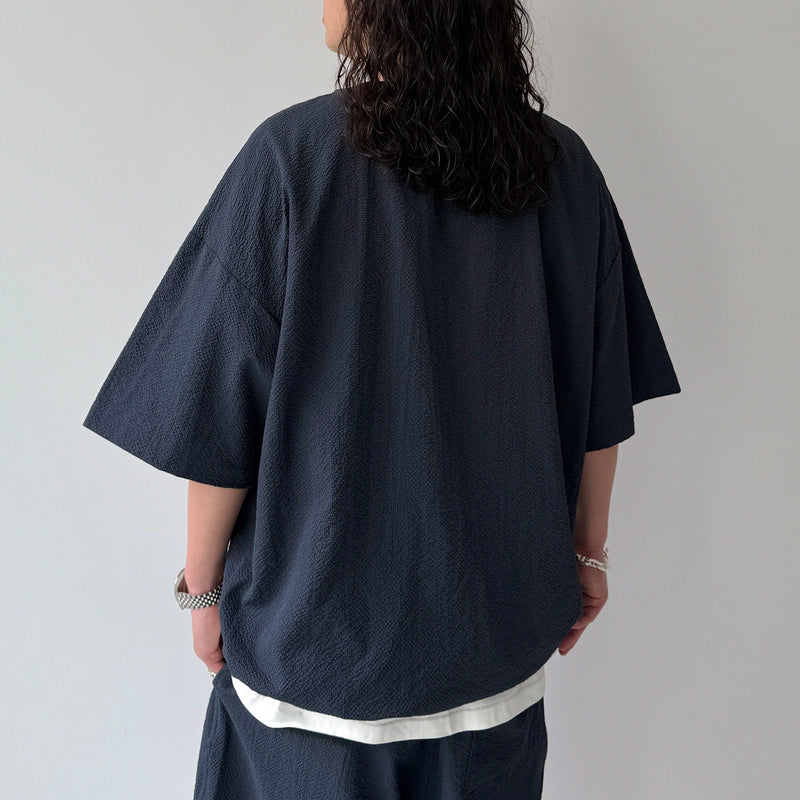 loose silhouette seersucker relax tee / navy（ルーズシルエット