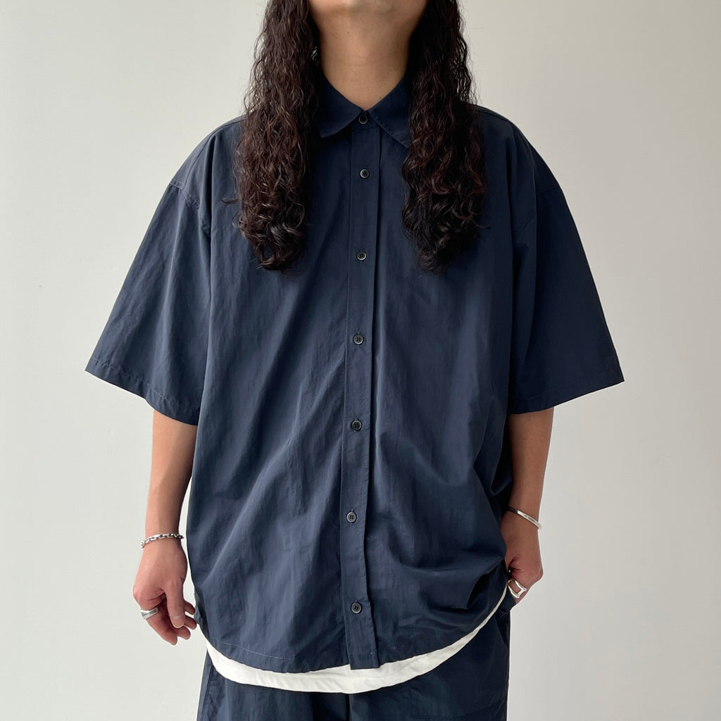 premium nylon half sleeve shirt / navy（プレミアム ナイロン