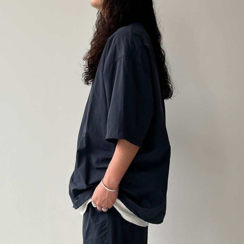 premium nylon half sleeve shirt / navy（プレミアム ナイロン