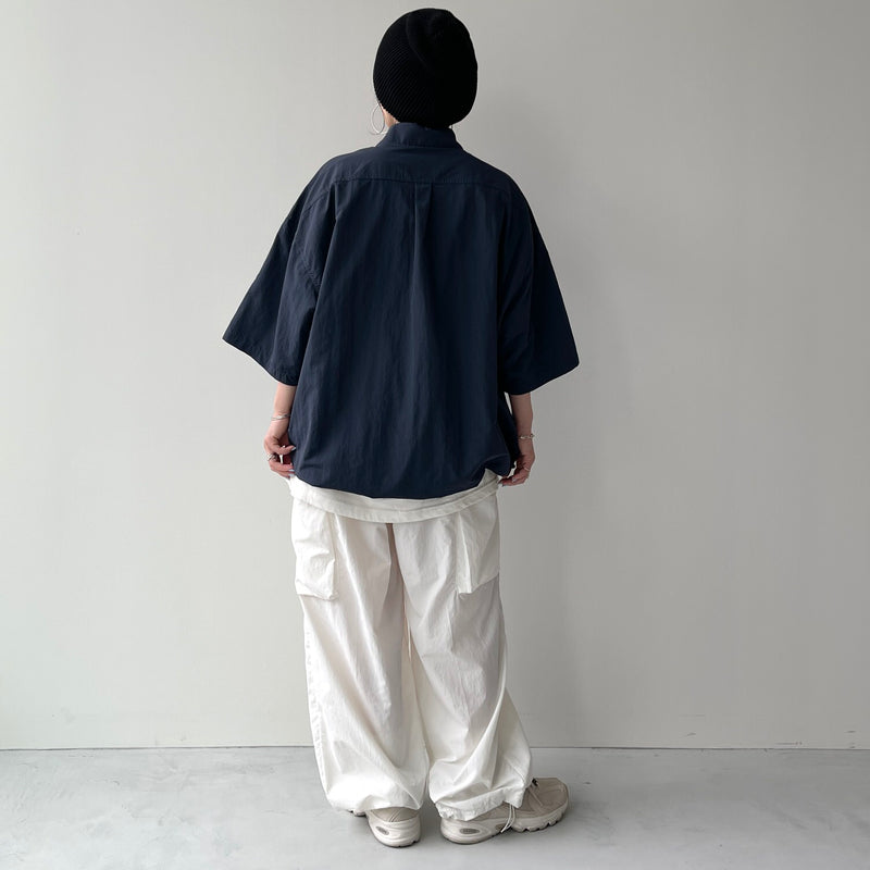 premium nylon half sleeve shirt / navy（プレミアム ナイロン