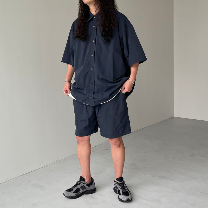 premium nylon half sleeve shirt / navy（プレミアム ナイロン ハーフ