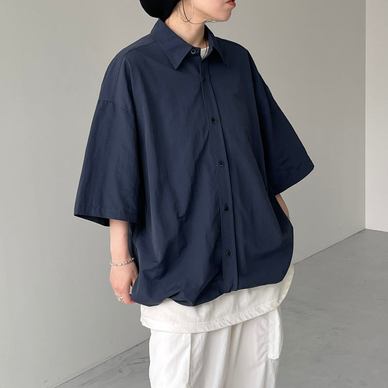 新品 natto nylon half sleeve shirt ナット シャツ premium nylon half sleeve shirt / navy（プレミアム ナイロン