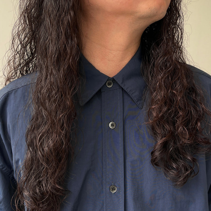 premium nylon half sleeve shirt / navy（プレミアム ナイロン