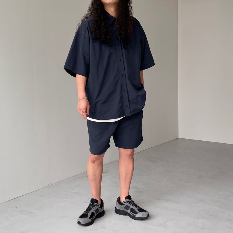 新品 natto nylon half sleeve shirt ナット シャツ loose silhouette nylon shirt set up / charcoal（ルーズ