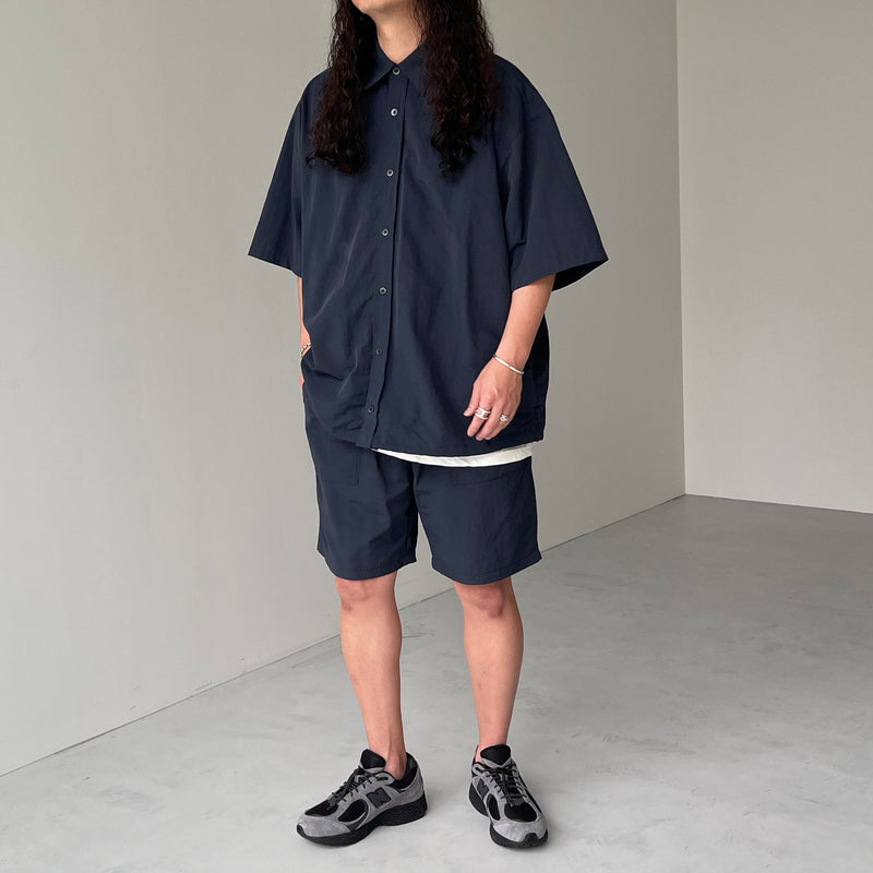 premium nylon half sleeve shirt / navy（プレミアム ナイロン