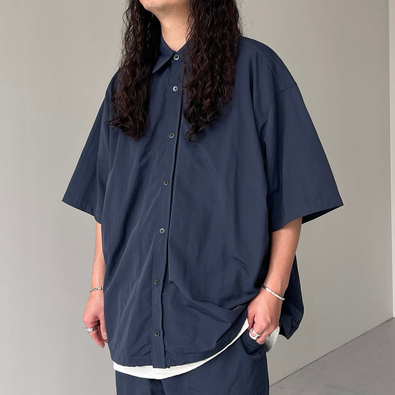 premium nylon half sleeve shirt / navy（プレミアム ナイロン