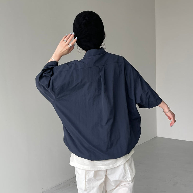 premium nylon half sleeve shirt / navy（プレミアム ナイロン ハーフ