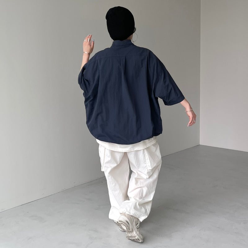 premium nylon half sleeve shirt / navy（プレミアム ナイロン ハーフ