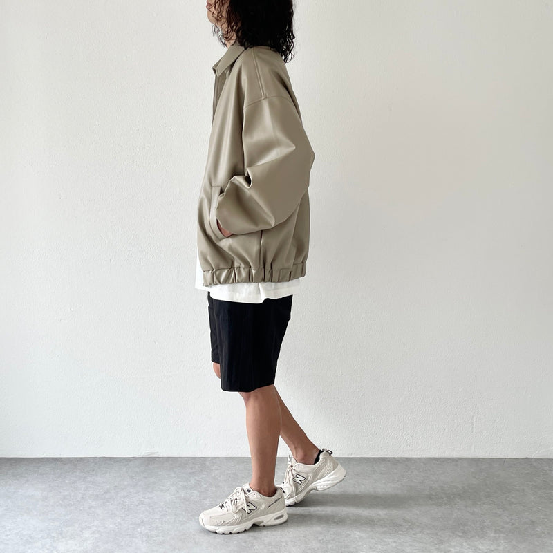 standard fake leather blouson / beige（スタンダード フェイク