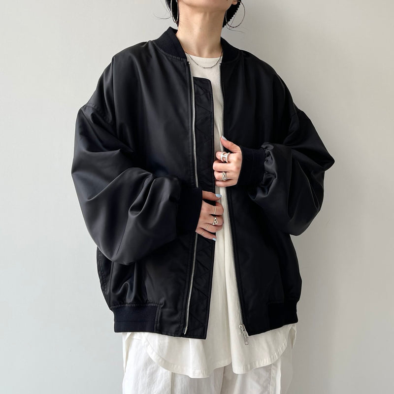 natto ブルゾン ナイロン ブラック クルーネック スウェット high quality wide silhouette blouson / black | natto