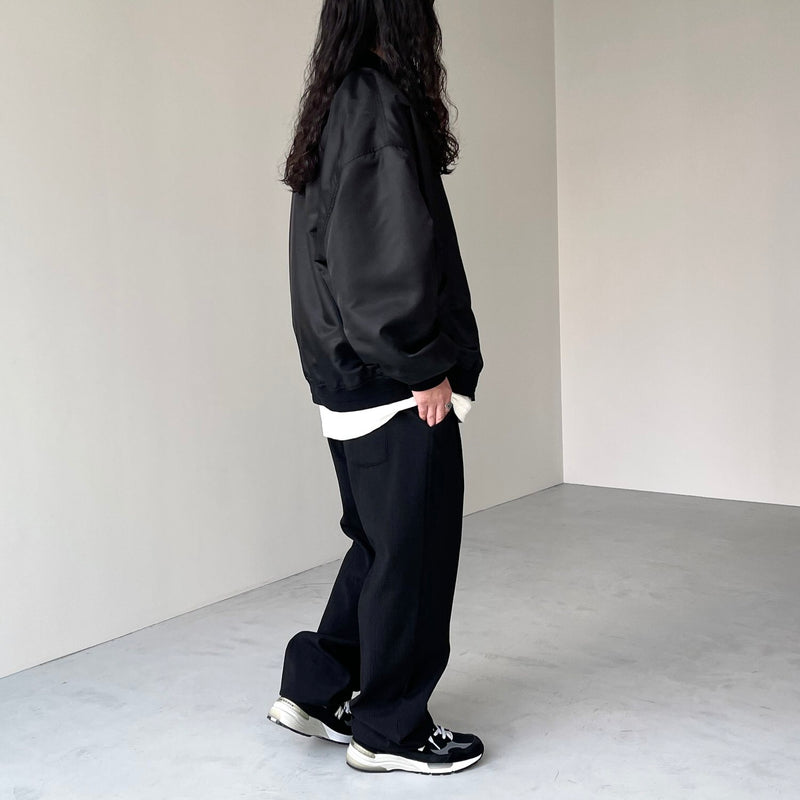 natto ブルゾン ナイロン ブラック クルーネック スウェット high quality wide silhouette blouson / black | natto