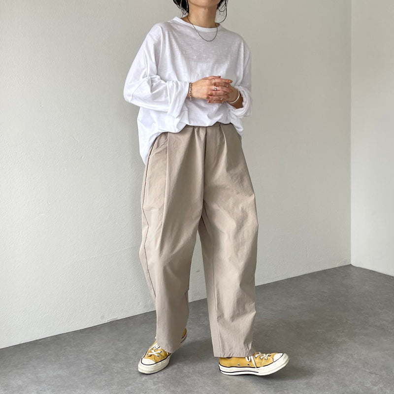 nagonstans ワイド タック パンツ ベージュ ドローストリング S nagonstans(ナゴンスタンス)｜2WAY Ny ストレッチ タックワイド