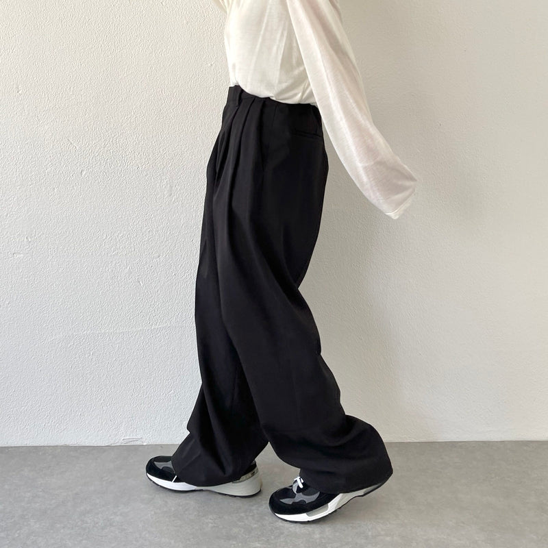 2tuck wide slacks pants / black（2タックワイドスラックス