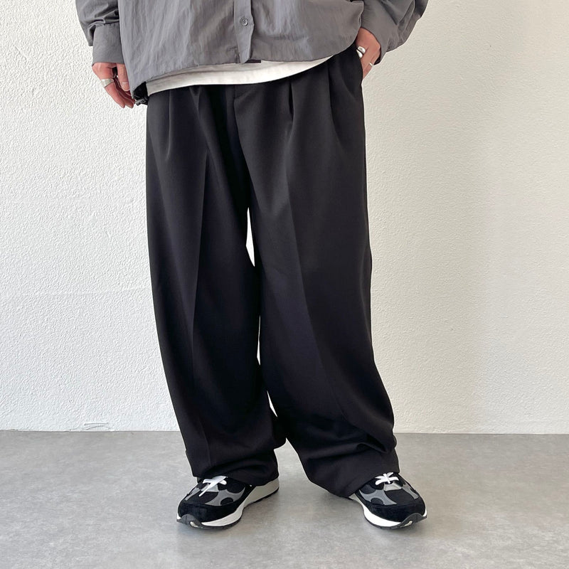 2tuck wide slacks pants / black（2タックワイドスラックス