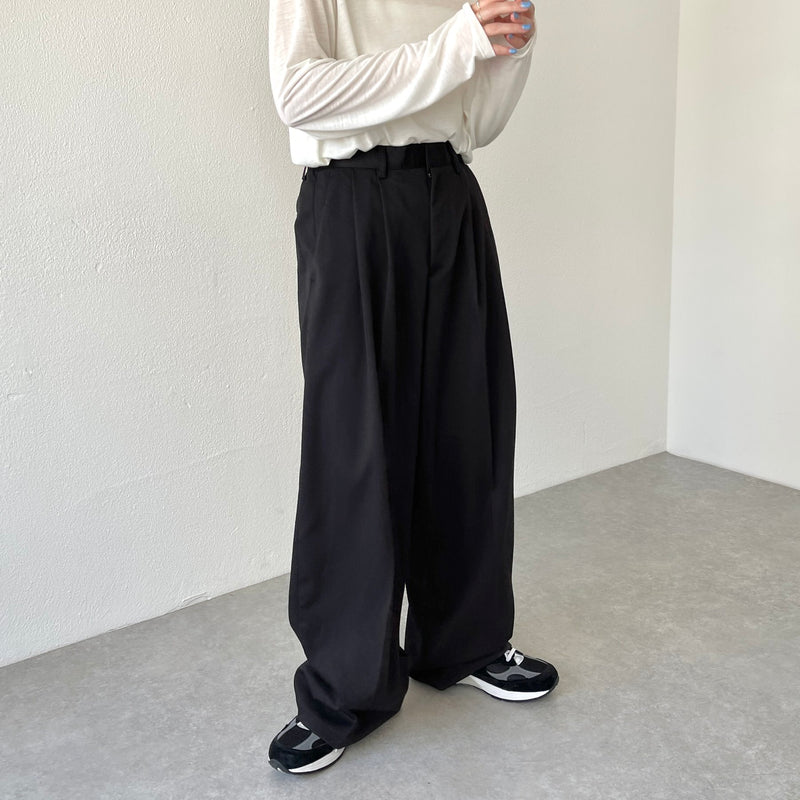 2tuck wide slacks pants / black（2タックワイドスラックス