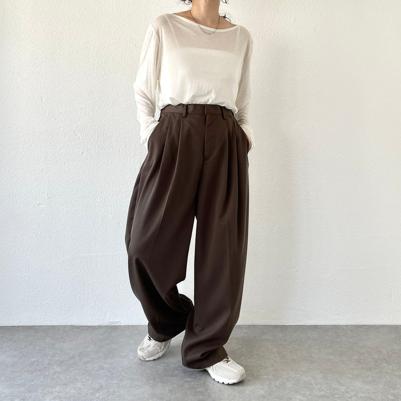 2tuck wide slacks pants / brown（2タックワイドスラックス