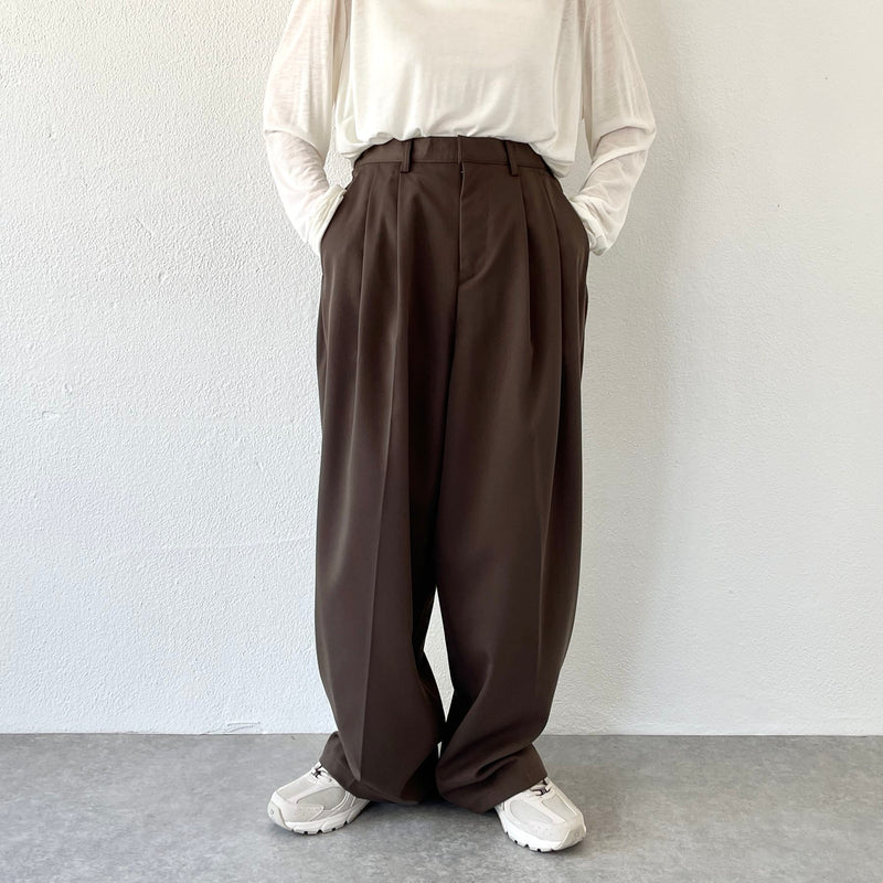 ブラウン 100%リネン スラックス 36 tight booth似 2tuck wide slacks pants / brown（2タックワイドスラックス