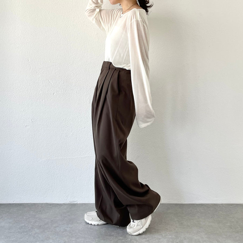 2tuck wide slacks pants / brown（2タックワイドスラックス