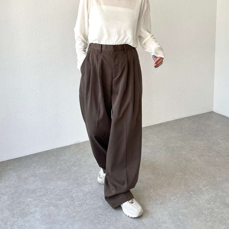 2tuck wide slacks pants / brown（2タックワイドスラックス