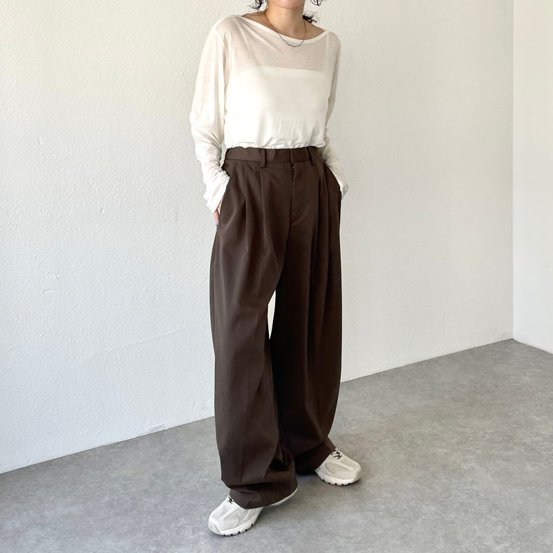 NATURAL ISSUE 2タックワイドスラックスW36L29古着ブラウン美品 2tuck wide slacks pants / brown（2タックワイドスラックス